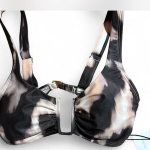 Shade & Shore Brown and Cream Patterned Dye Pattern Bikini Top